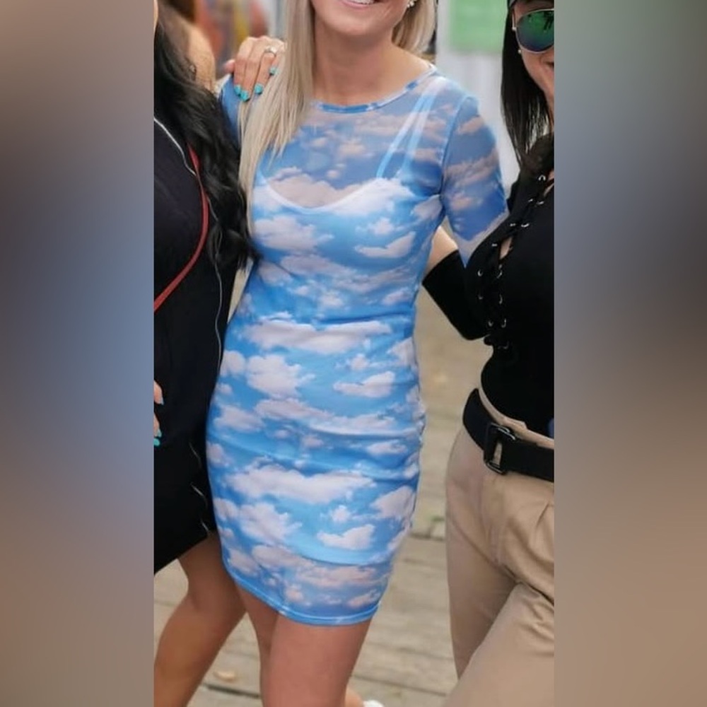 Cloud Print Bodycon Dress - Blue